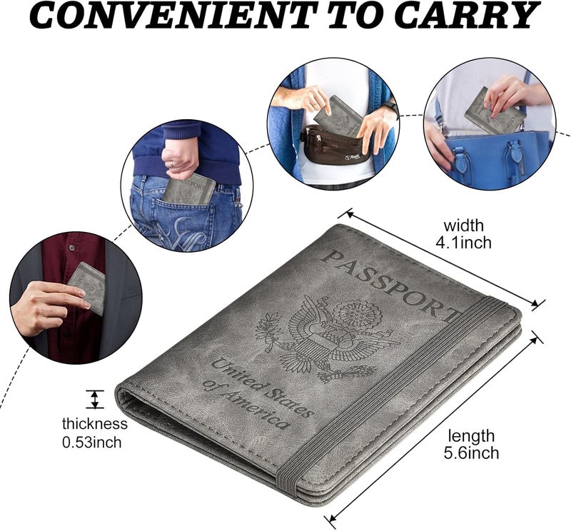 HerriaT Passport and Vaccine Card Holder Combo,Cover Case with CDC Vaccination Card Slot, Leather Travel Documents Organizer Protector, with RFID Blocking, for Women and Men - Image 5